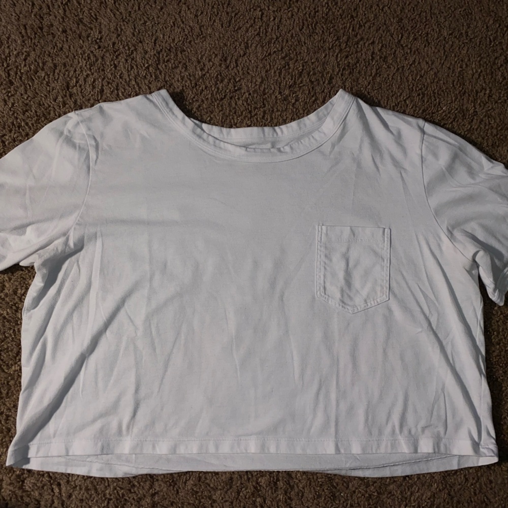 white crop top with pocket